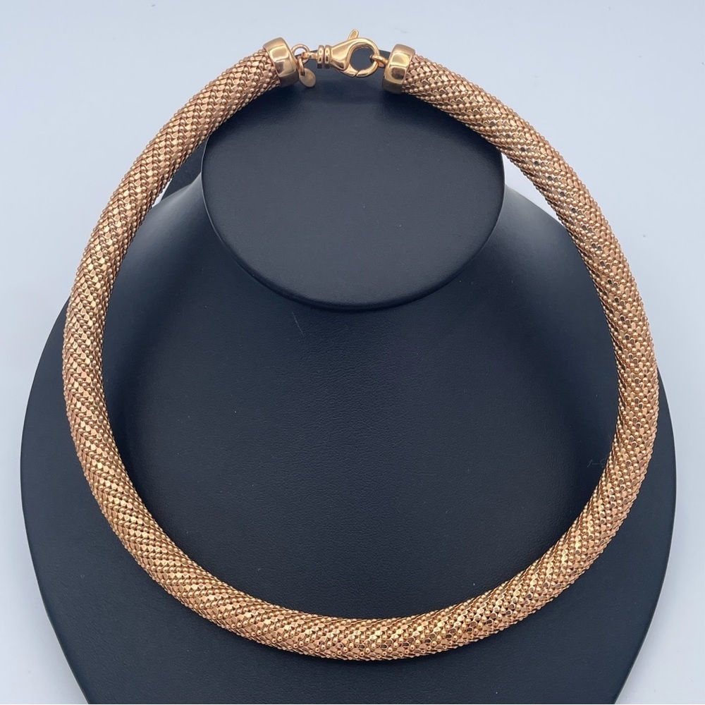 Milor Italy Bronze Chunky Collar Necklace Set 18” Textured Mesh & Braided Tube - Picture 2 of 7